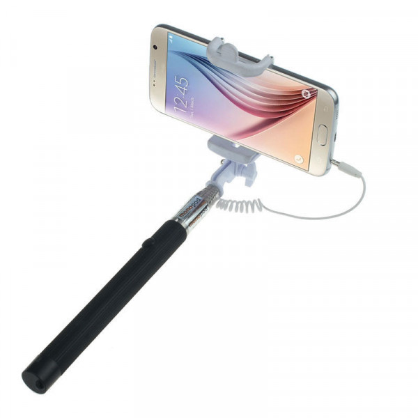 Wholesale Fold-able Wired Selfie Stick with Remote Small Clip (Black)